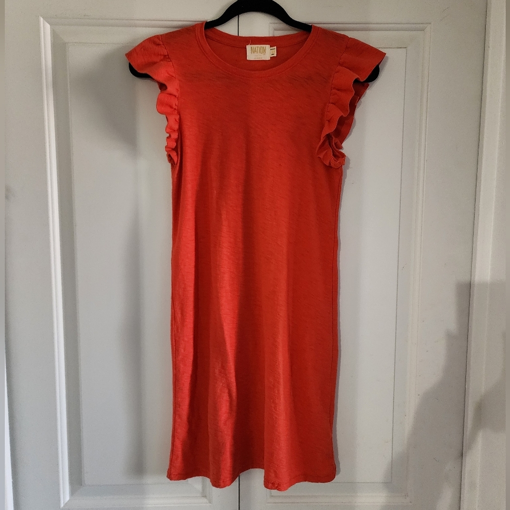 Nation LTD Orange Ruffle Sleeve Midi Dress